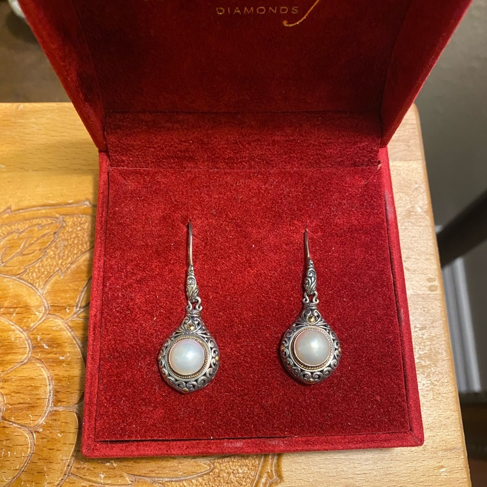Sterling and Pearl Bali style French hooks with 18k accents